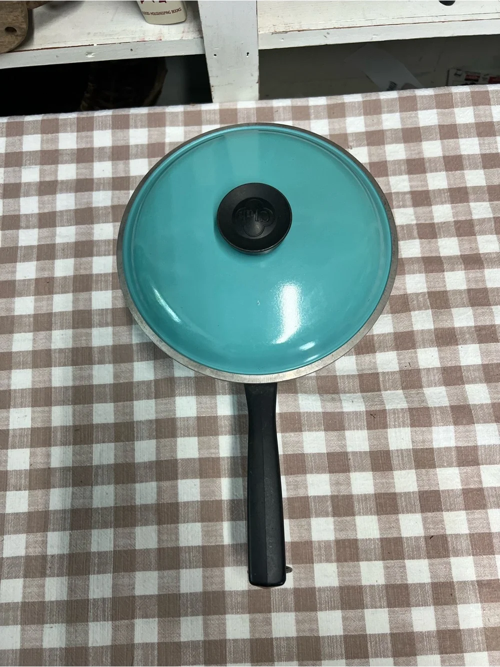 Vintage club cookware turquoise pan and lid Retro
